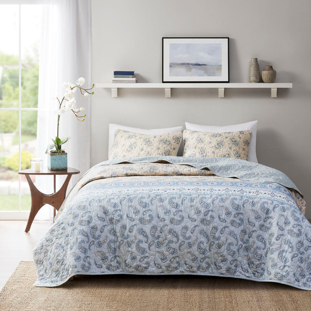 April 3 Piece Reversible Cotton Coverlet Set