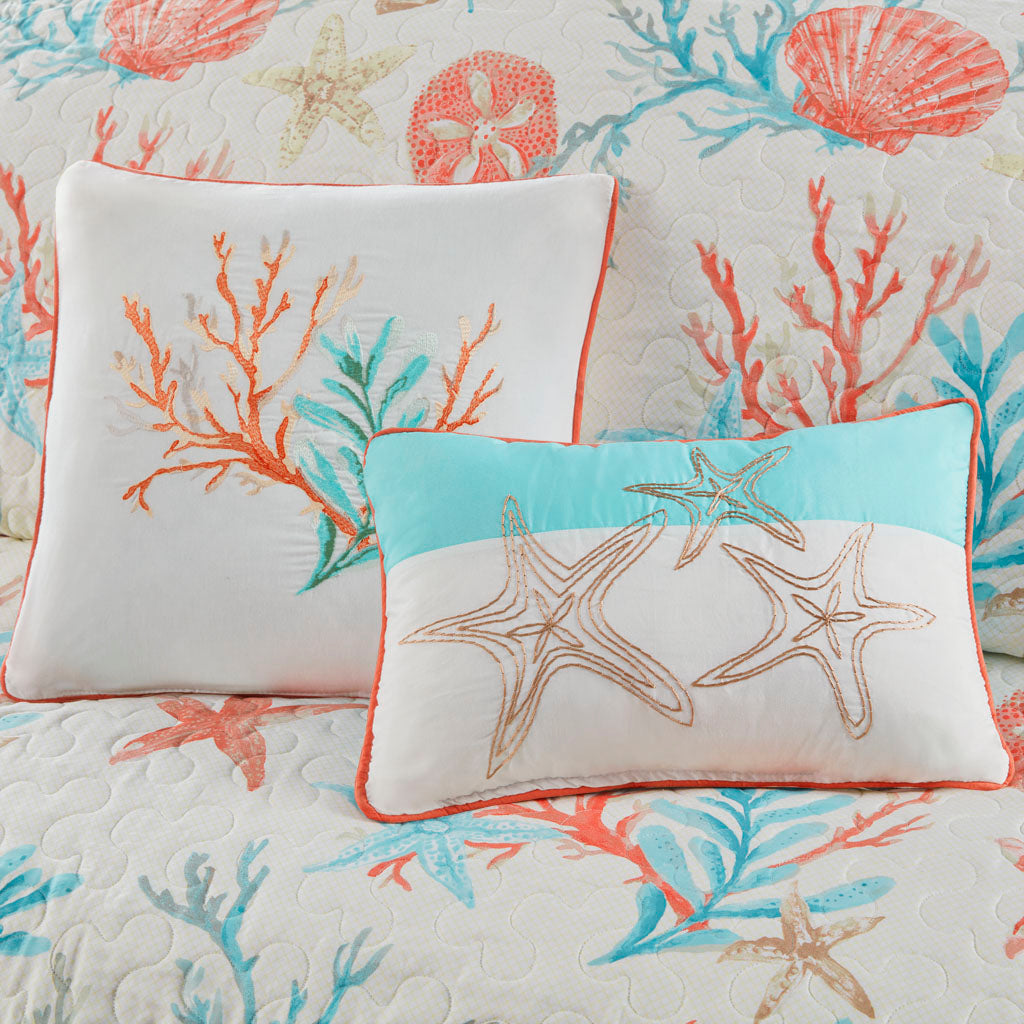 Pebble Beach 6 Piece Cotton Sateen Quilt Set with Throw Pillows
