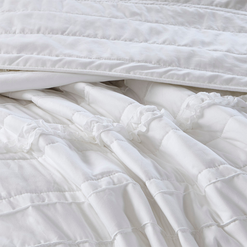 Celeste 4 Piece Reversible Ruffle Quilt Set with Throw Pillow