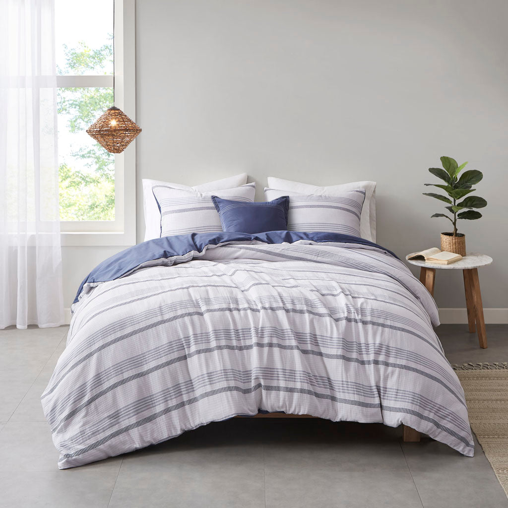 Oakley 5 Piece Striped Organic Cotton Yarn Dyed Comforter Cover Set w/removable insert