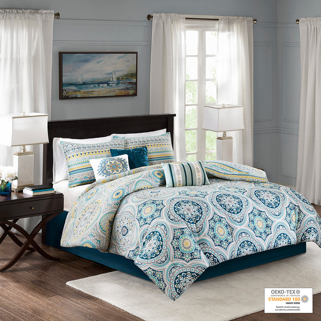 Mercia 7 Piece Reversible Cotton Sateen Comforter Set
