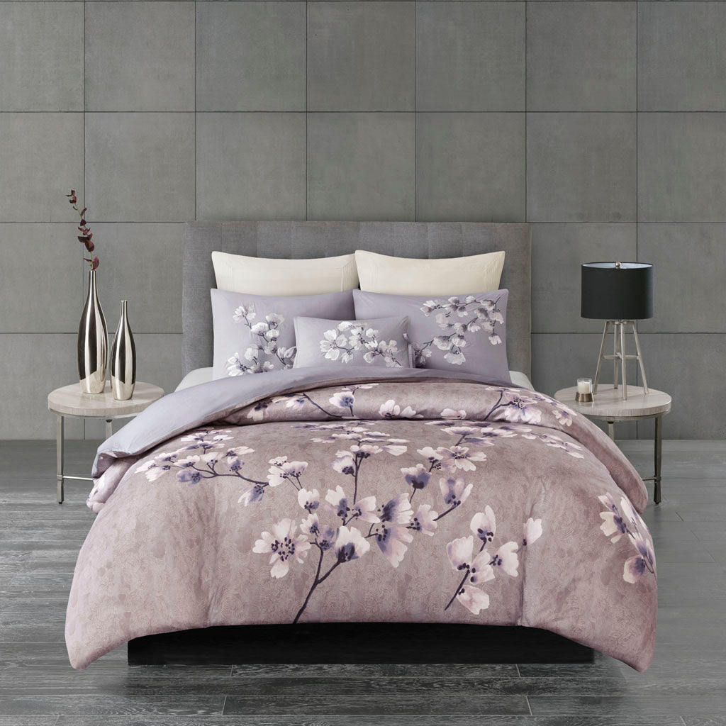Sakura Blossom 3 Piece Cotton Sateen Printed Duvet Cover Set