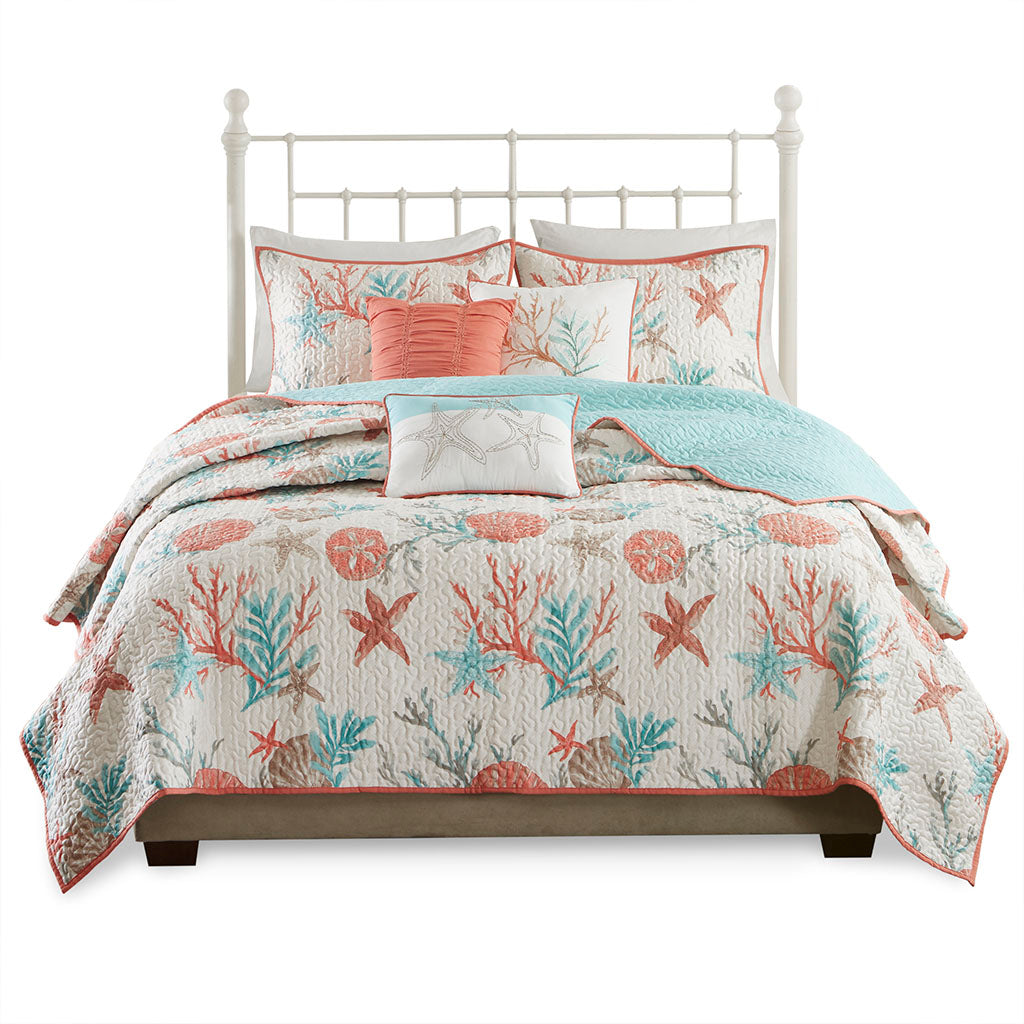 Pebble Beach 6 Piece Cotton Sateen Quilt Set with Throw Pillows