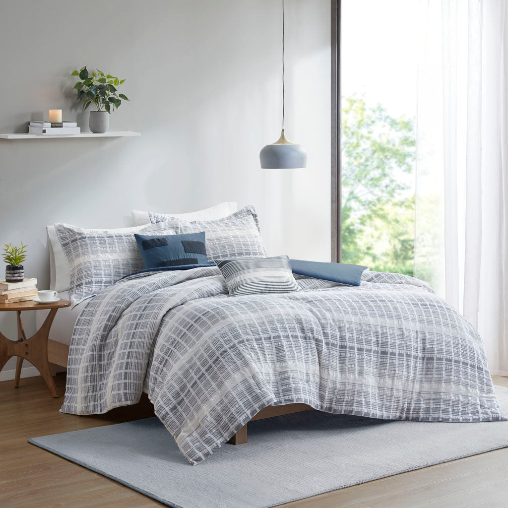 West 5 Piece Cotton Jacquard Waffle Weave Duvet Cover Set