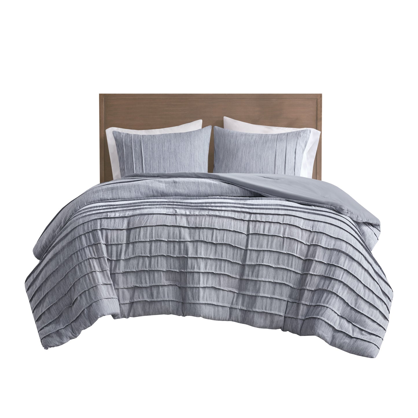 Maddox 3 Piece Striated Cationic Dyed Oversized Comforter Set with Pleats