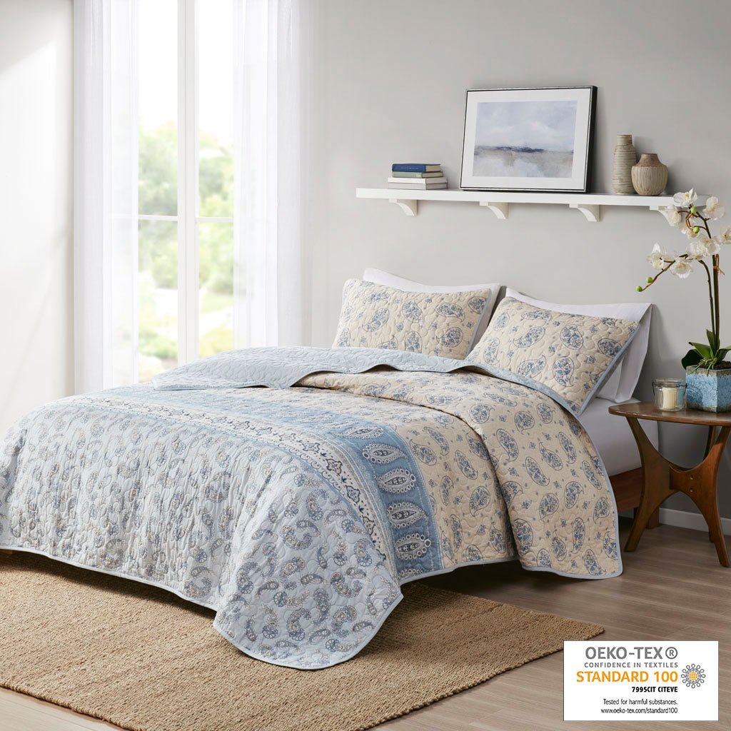 April 3 Piece Reversible Cotton Coverlet Set