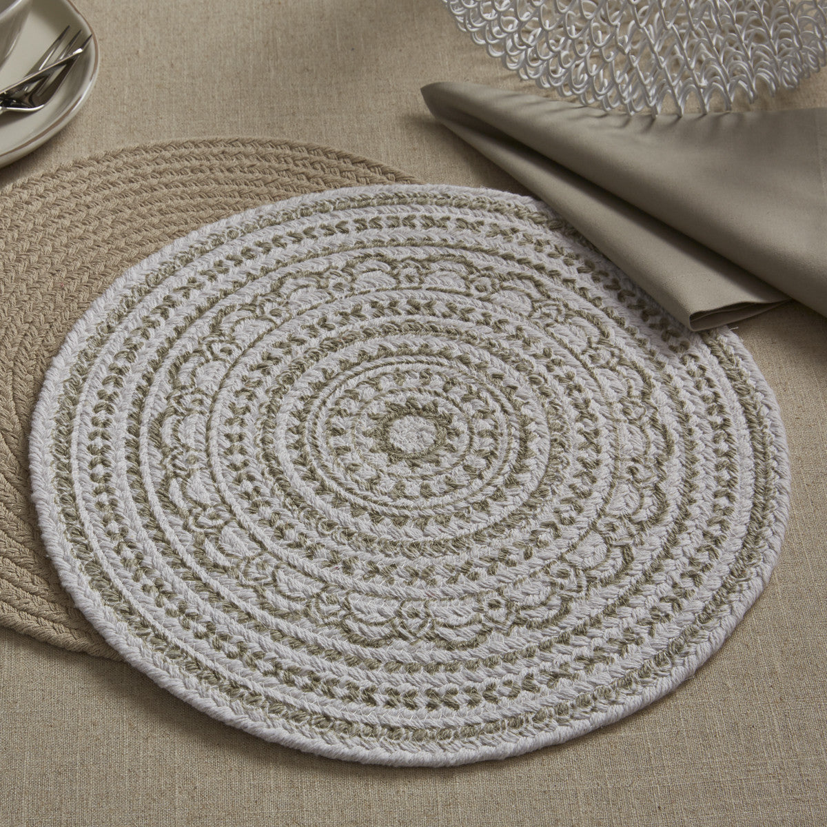 Zuri Medallion Printed Round Placemat Set-Mushroom