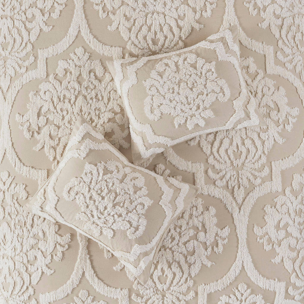 Viola 3 piece Tufted Cotton Chenille Damask Duvet Cover Set