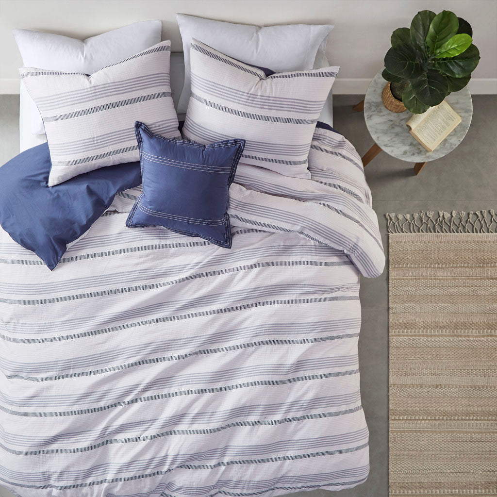 Oakley 5 Piece Striped Organic Cotton Yarn Dyed Comforter Cover Set w/removable insert
