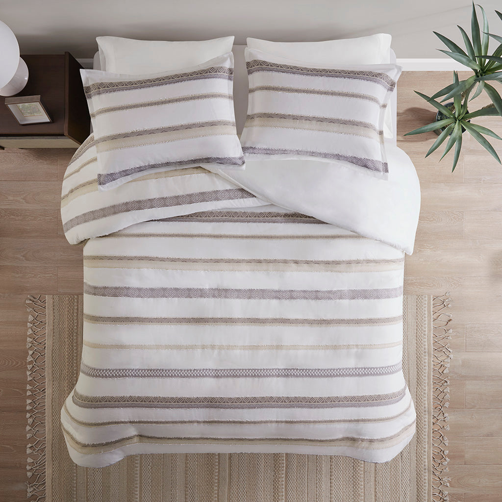 Langley 3 Piece Clipped Jacquard Duvet Cover Set