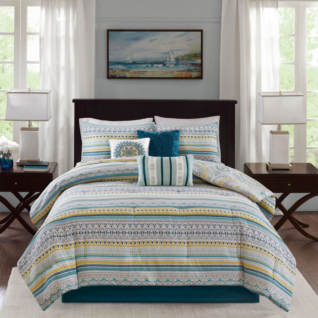 Mercia 7 Piece Reversible Cotton Sateen Comforter Set