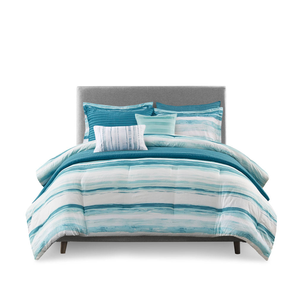 Marina 8 Piece Printed Seersucker Comforter and Coverlet Set Collection