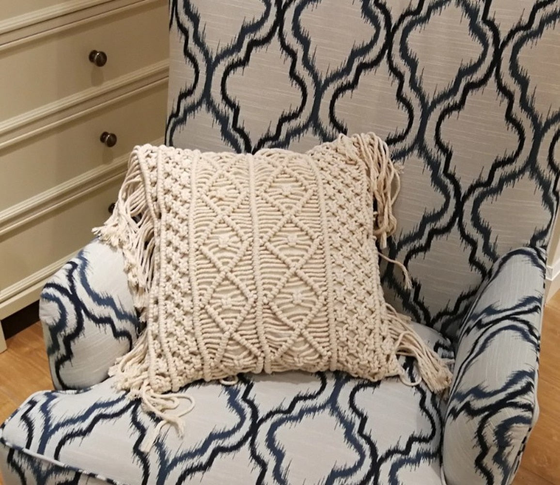 Macrame Hand-Woven Cotton Thread Pillow Covers 100% Cotton Linen Geometry Bohemia Cushion Covers