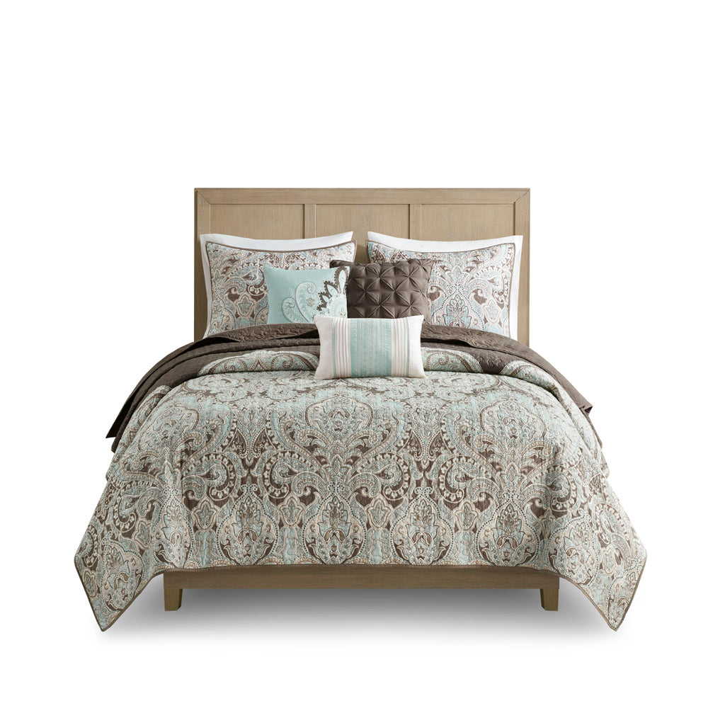 Geneva 6 Piece Printed Quilt Set with Throw Pillows