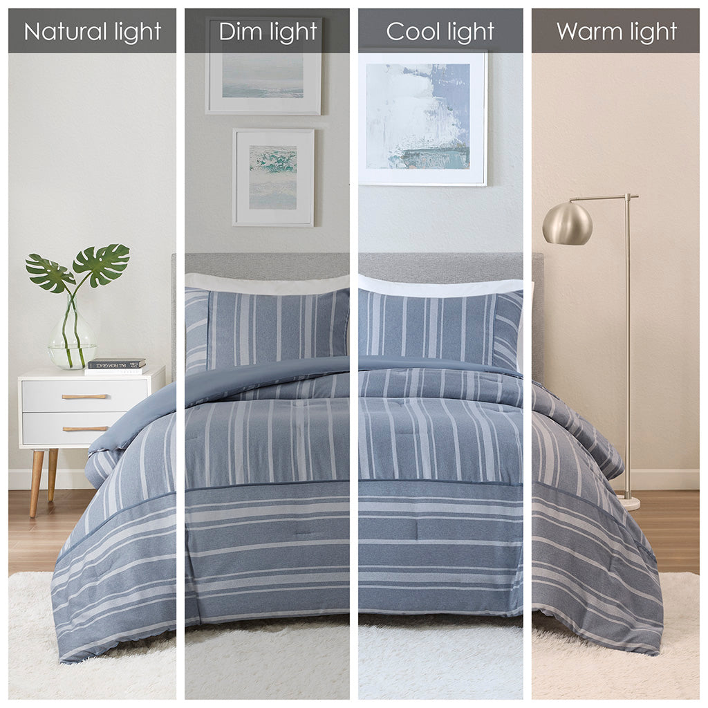 Kent 3 Piece Striped Herringbone Oversized Comforter Set