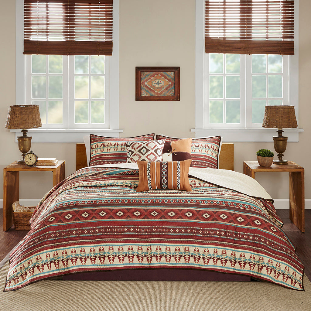 Taos 6 Piece Printed Quilt Set with Throw Pillows