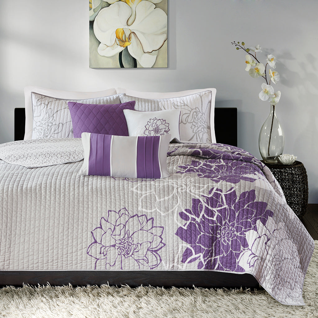 Lola 6 Piece Printed Cotton Quilt Set with Throw Pillows