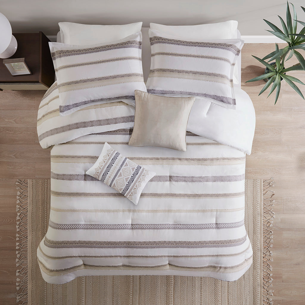 Langley 5 Piece Clipped Jacquard Comforter Set