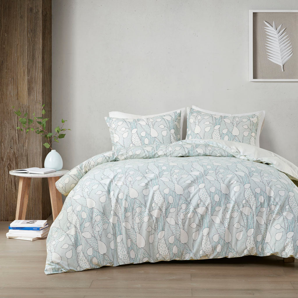 Calla 3 Piece Vine Printed Cotton Duvet Cover Set