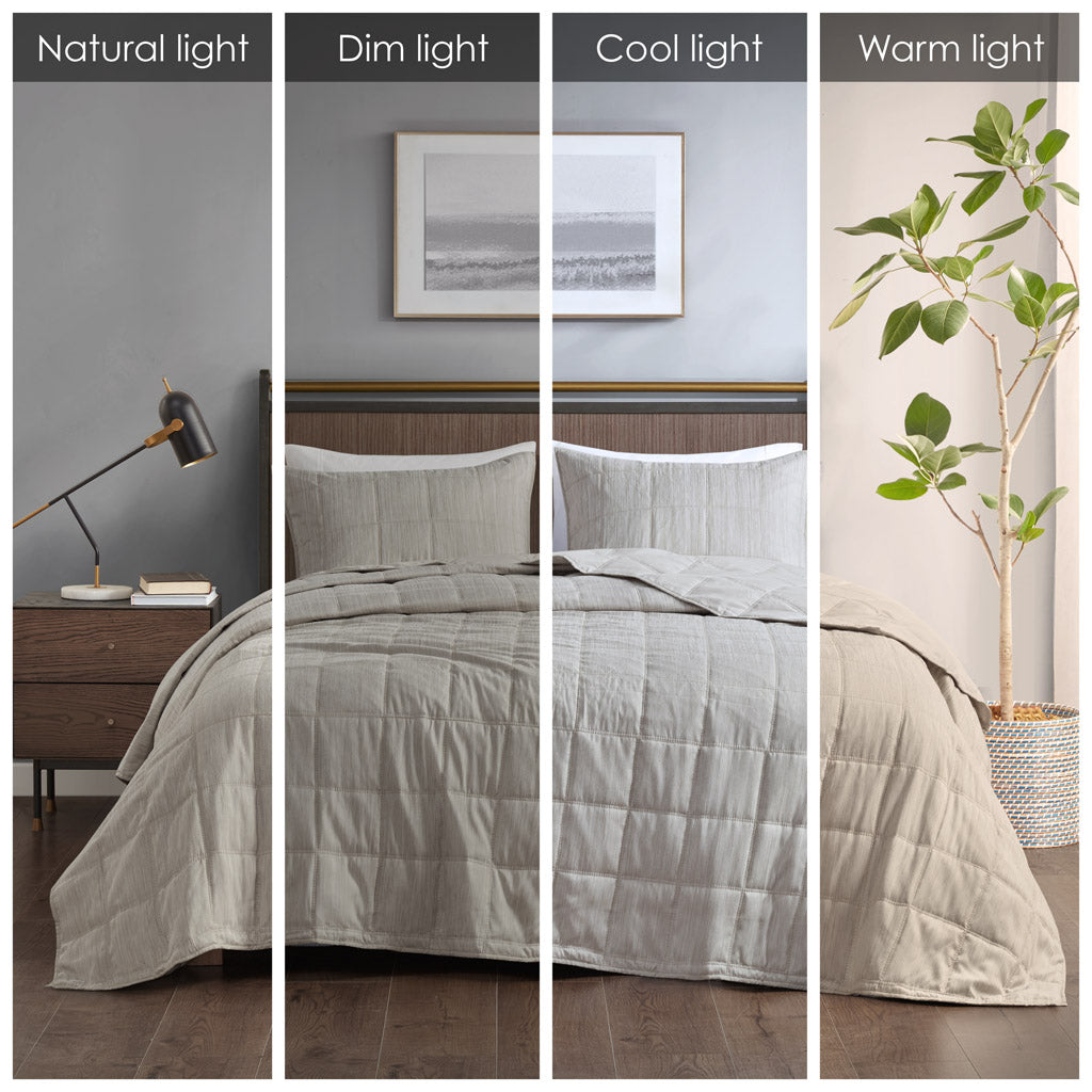 Guthrie 3 Piece Striated Cationic Dyed Oversized Quilt Set