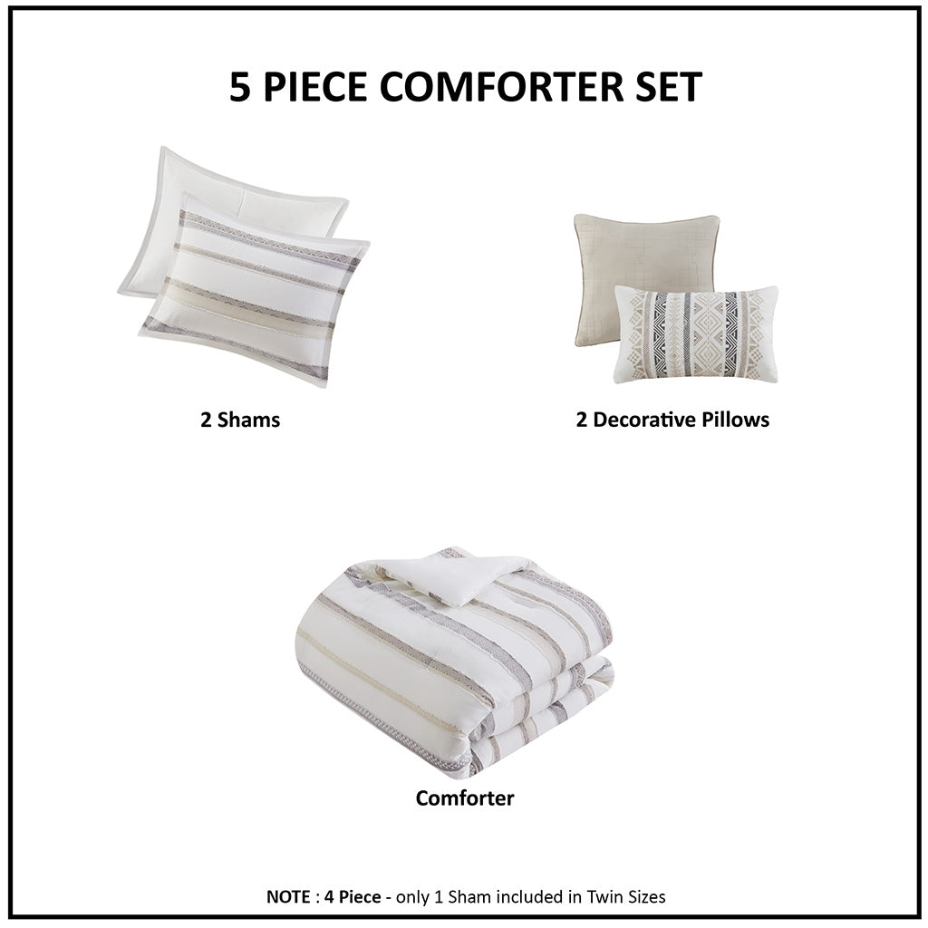 Langley 5 Piece Clipped Jacquard Comforter Set