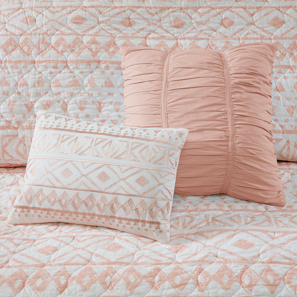 Larisa 7 Piece Reversible Cotton Quilt Set with Euro Shams and Thrwo Pillows