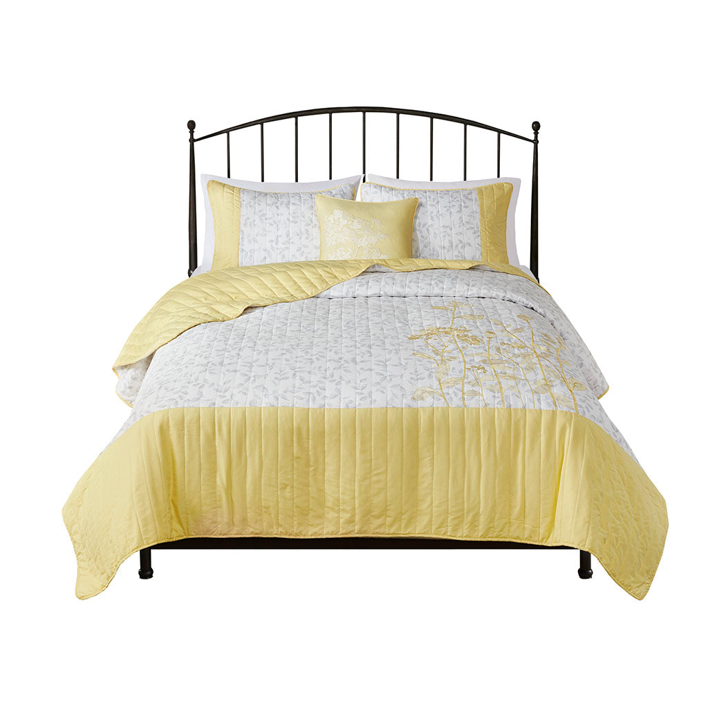 Pippa 4 Piece Embroidered Microfiber Quilt Set with Throw Pillow