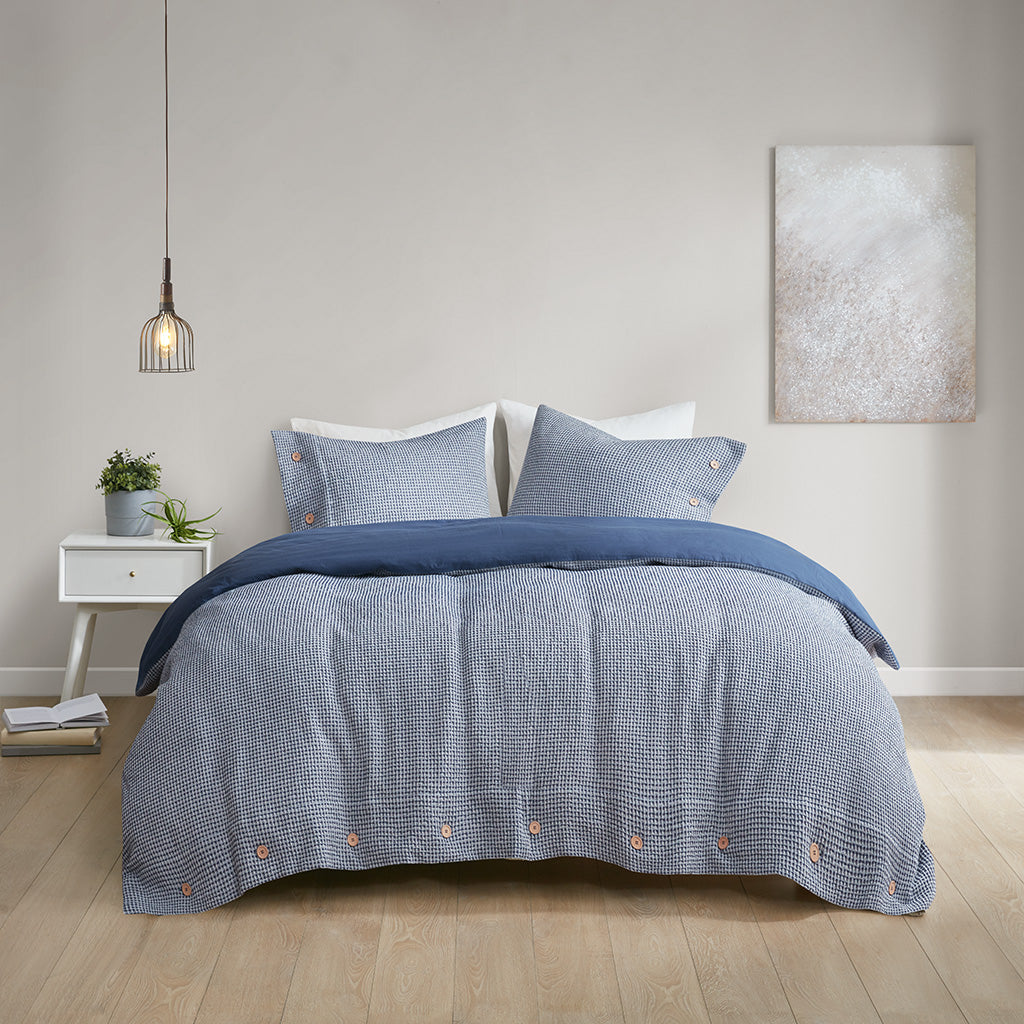 Mara 4 Piece Cotton and Rayon from Bamboo Blend Waffle Weave Comforter Cover Set w/removable insert