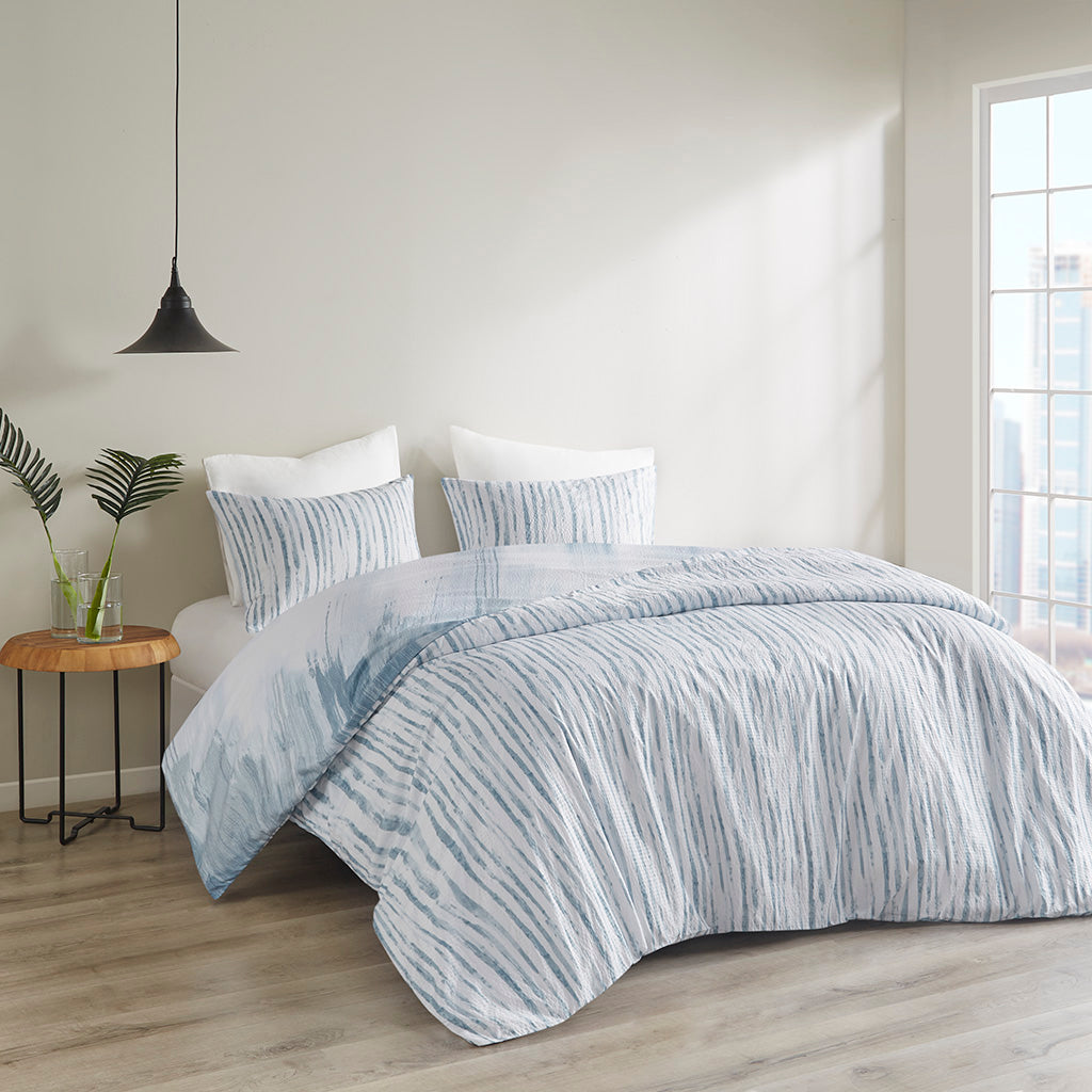 Brush Stroke 3 Piece Oversized Reversible Seersucker Duvet Cover Set