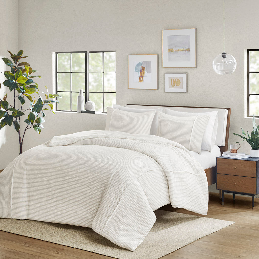 Apollo 3 Piece Striped Seersucker Oversized Duvet Cover Set