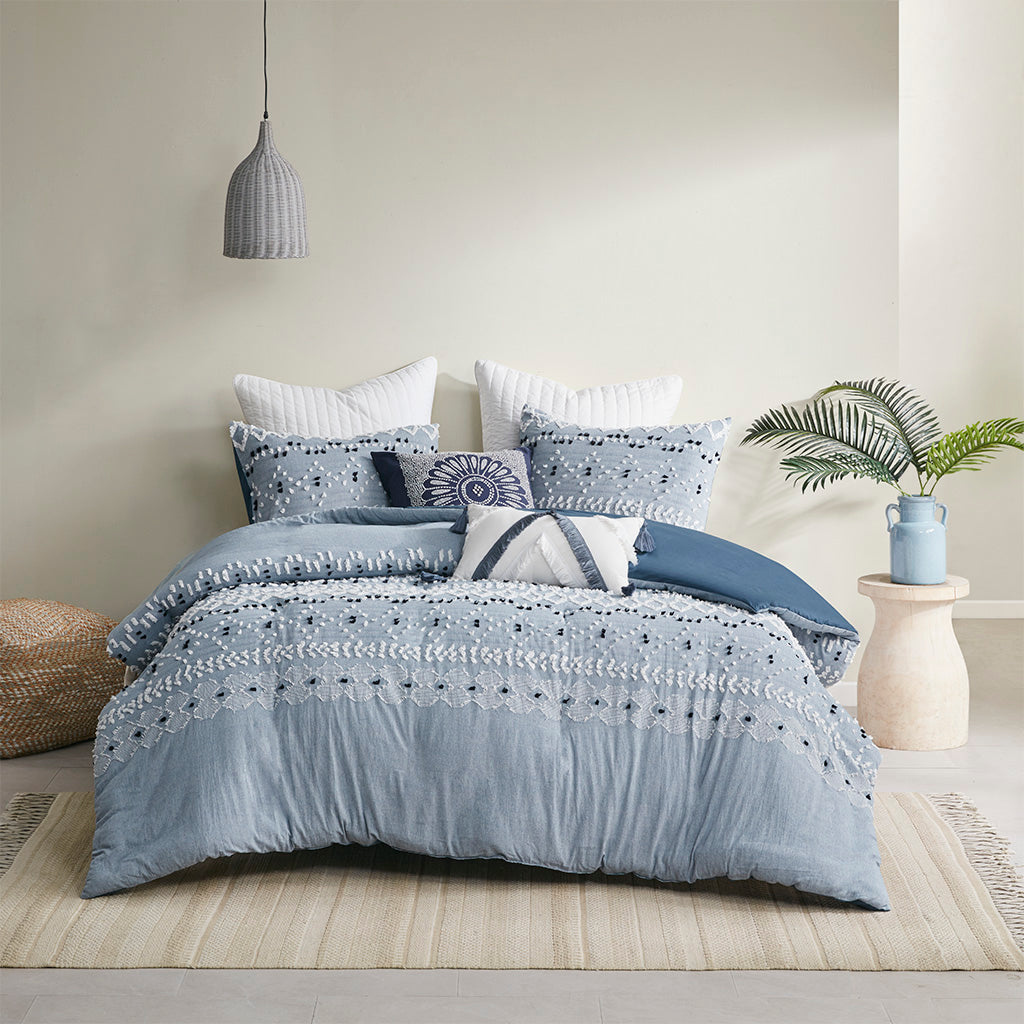 Dora Organic Cotton Chambray 3 Piece Duvet Cover Set