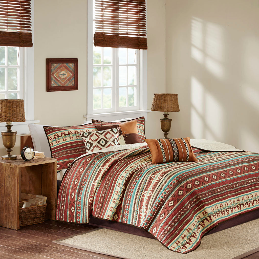 Taos 6 Piece Printed Quilt Set with Throw Pillows