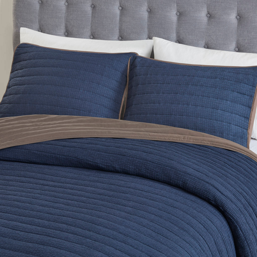 Franklin 3 Piece Crinkled Microfiber Quilt Set