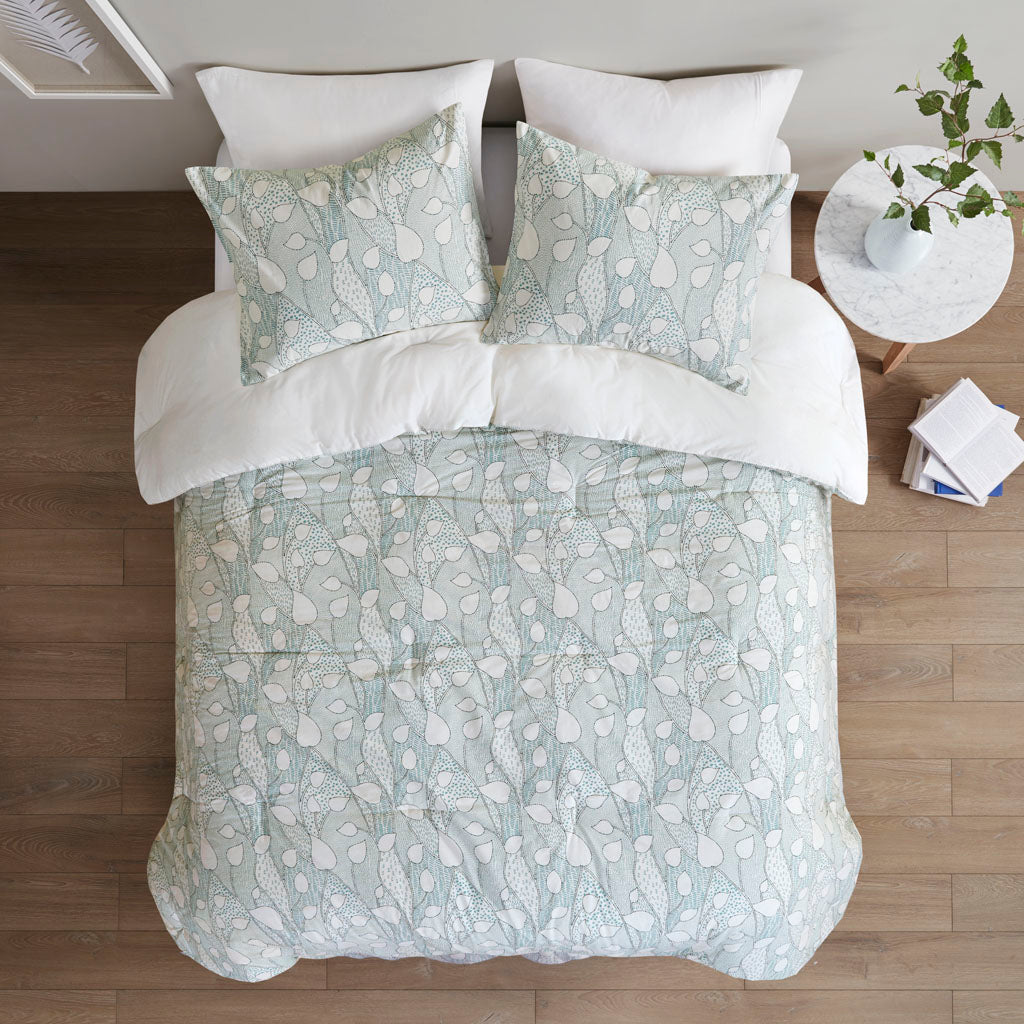 Calla 3 Piece Vine Printed Cotton Duvet Cover Set
