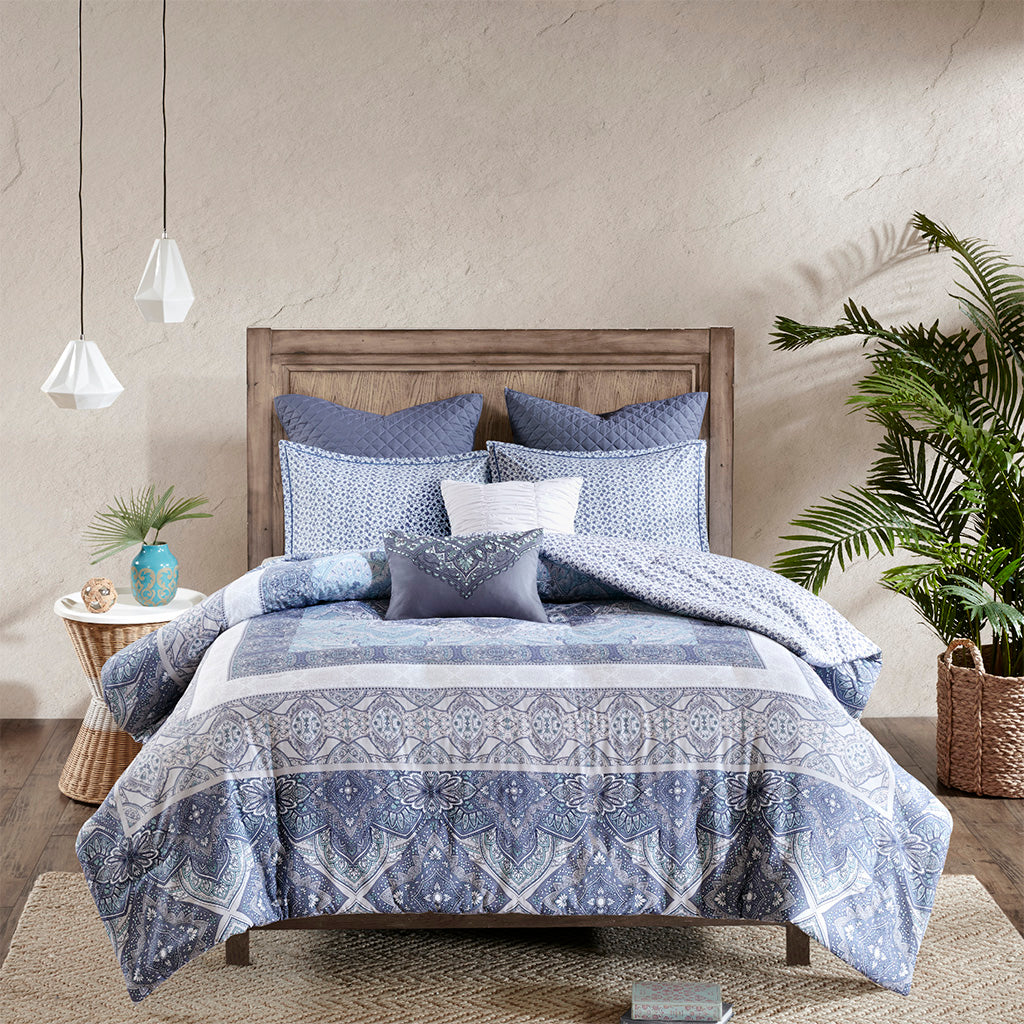 Maggie 7 Piece Reversible Cotton Duvet Cover Set