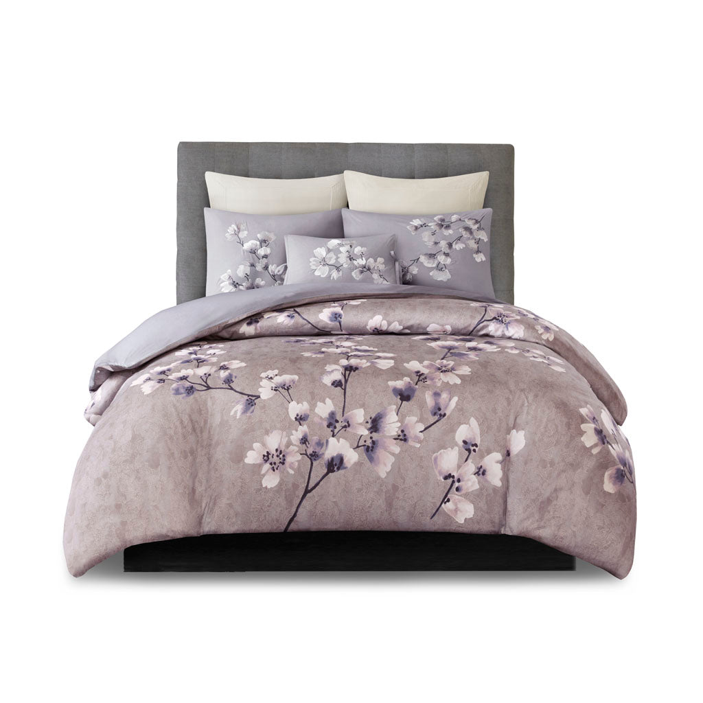 Sakura Blossom 3 Piece Cotton Sateen Printed Duvet Cover Set