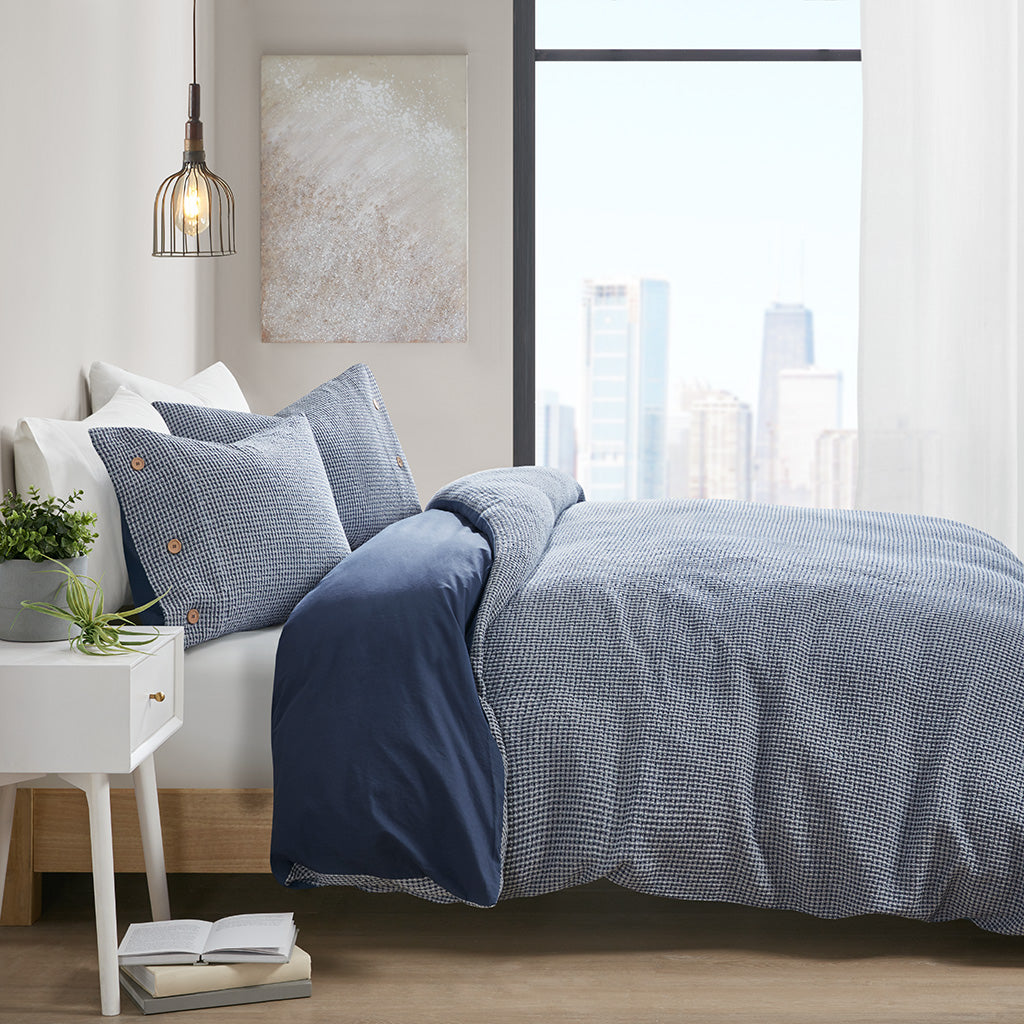 Mara 4 Piece Cotton and Rayon from Bamboo Blend Waffle Weave Comforter Cover Set w/removable insert