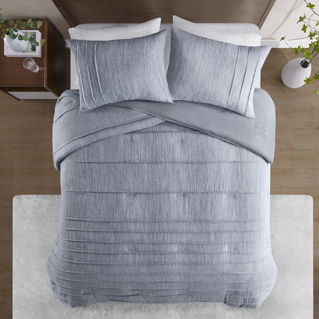 Maddox 3 Piece Striated Cationic Dyed Oversized Comforter Set with Pleats