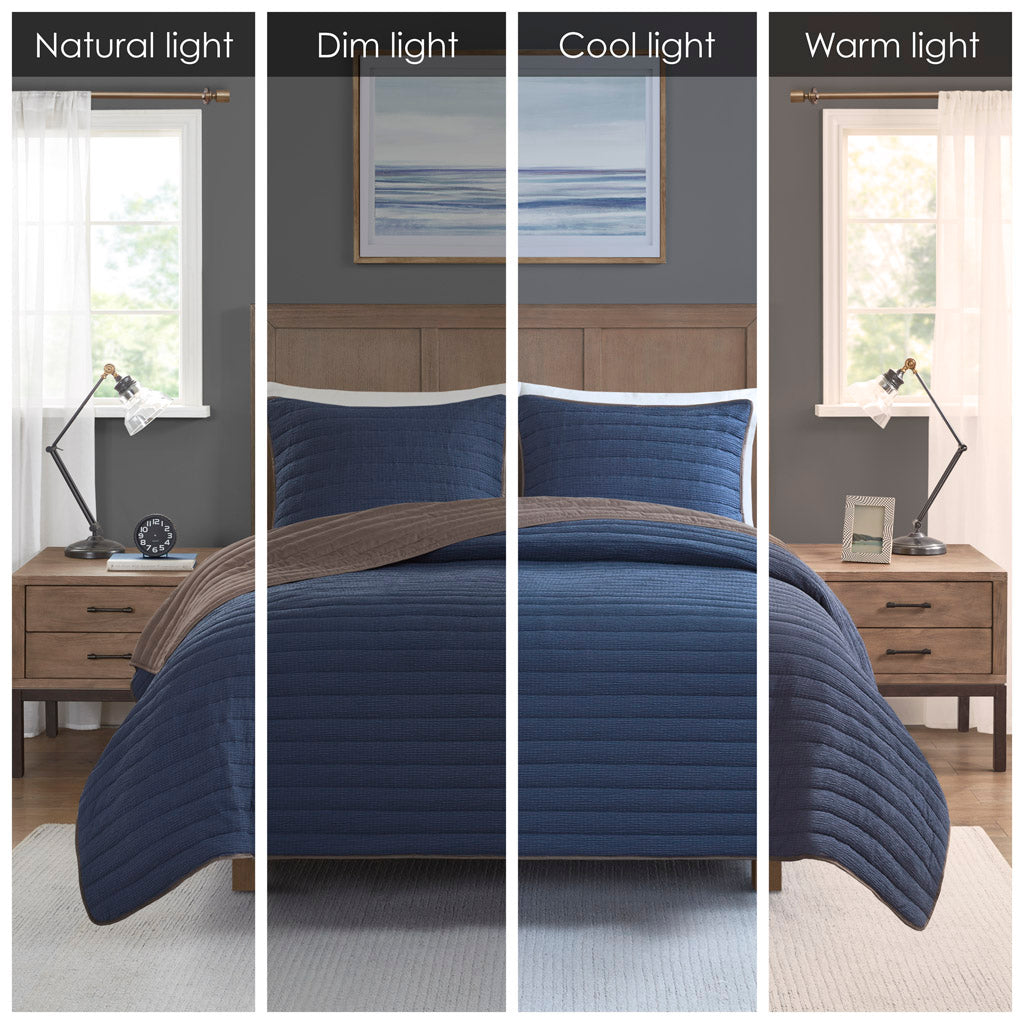 Franklin 3 Piece Crinkled Microfiber Quilt Set
