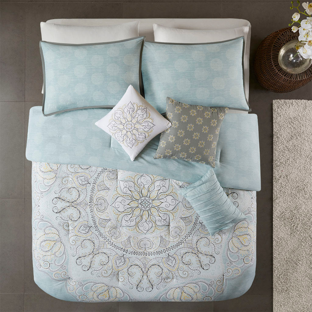 Lucinda 7 Piece Reversible Cotton Sateen Comforter Set