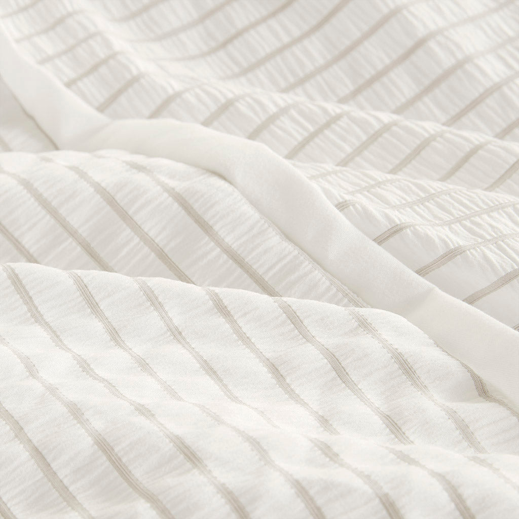 Apollo 3 Piece Striped Seersucker Oversized Duvet Cover Set