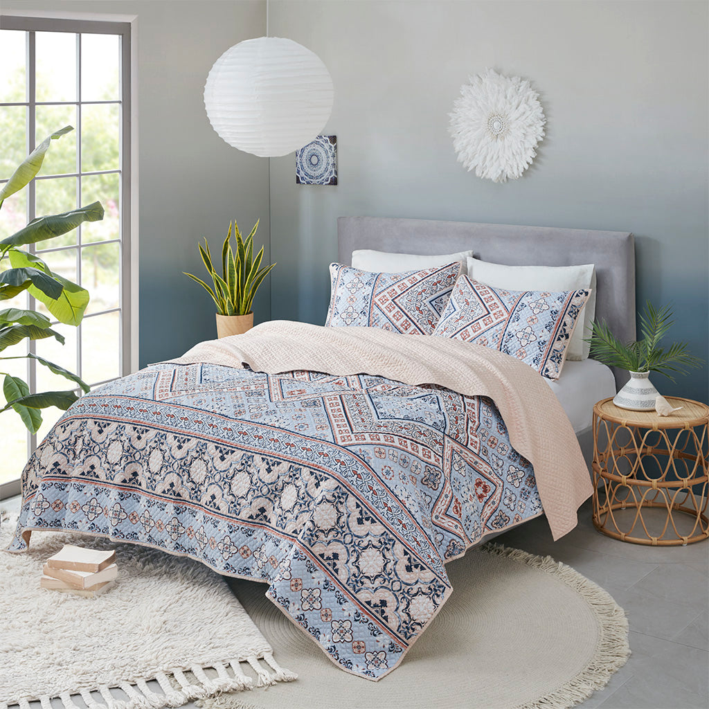 Anisa 3 Piece Printed Microfiber Reversible Coverlet Set