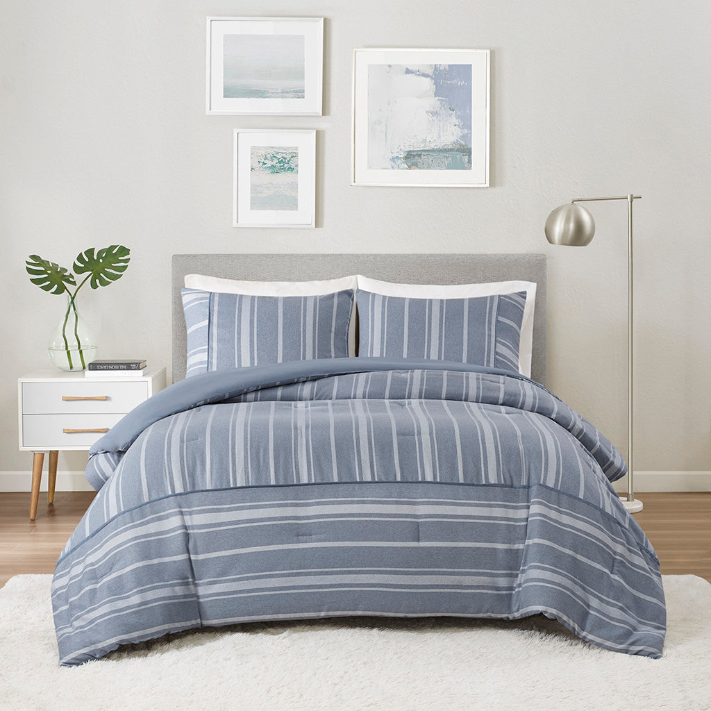 Kent 3 Piece Striped Herringbone Oversized Comforter Set