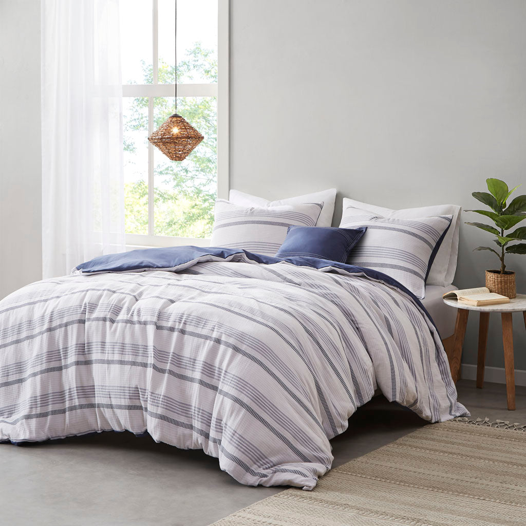 Oakley 5 Piece Striped Organic Cotton Yarn Dyed Comforter Cover Set w/removable insert