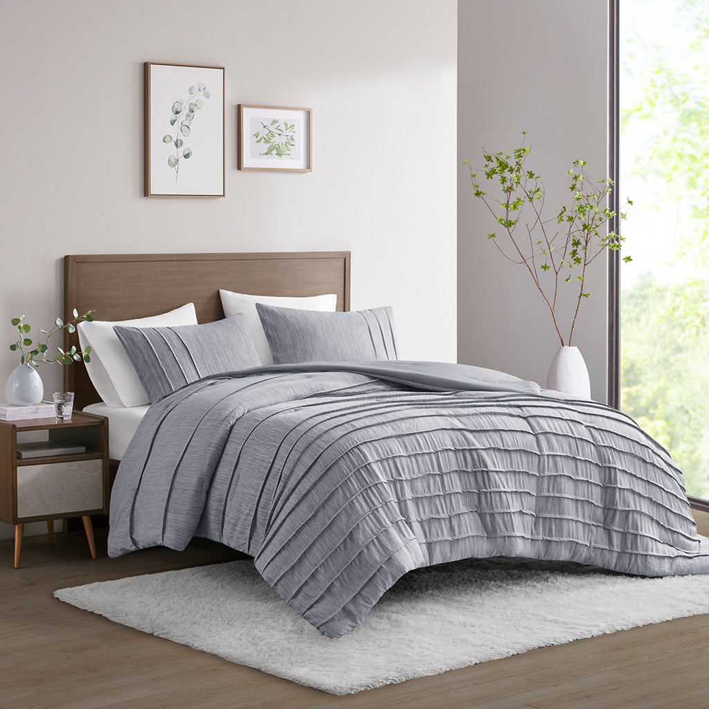 Maddox 3 Piece Striated Cationic Dyed Oversized Comforter Set with Pleats