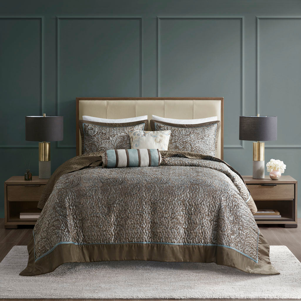 Aubrey 5 Piece Reversible Jacquard Bedspread Set