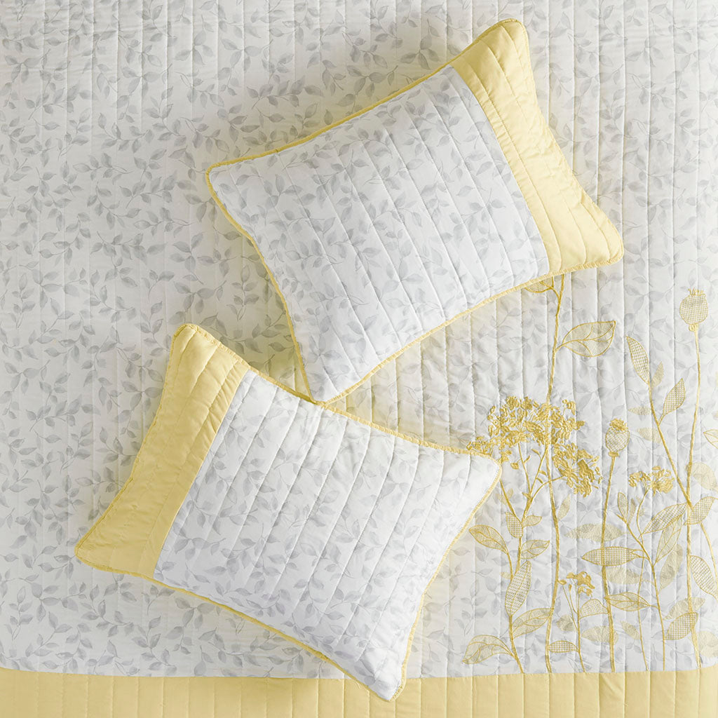 Pippa 4 Piece Embroidered Microfiber Quilt Set with Throw Pillow