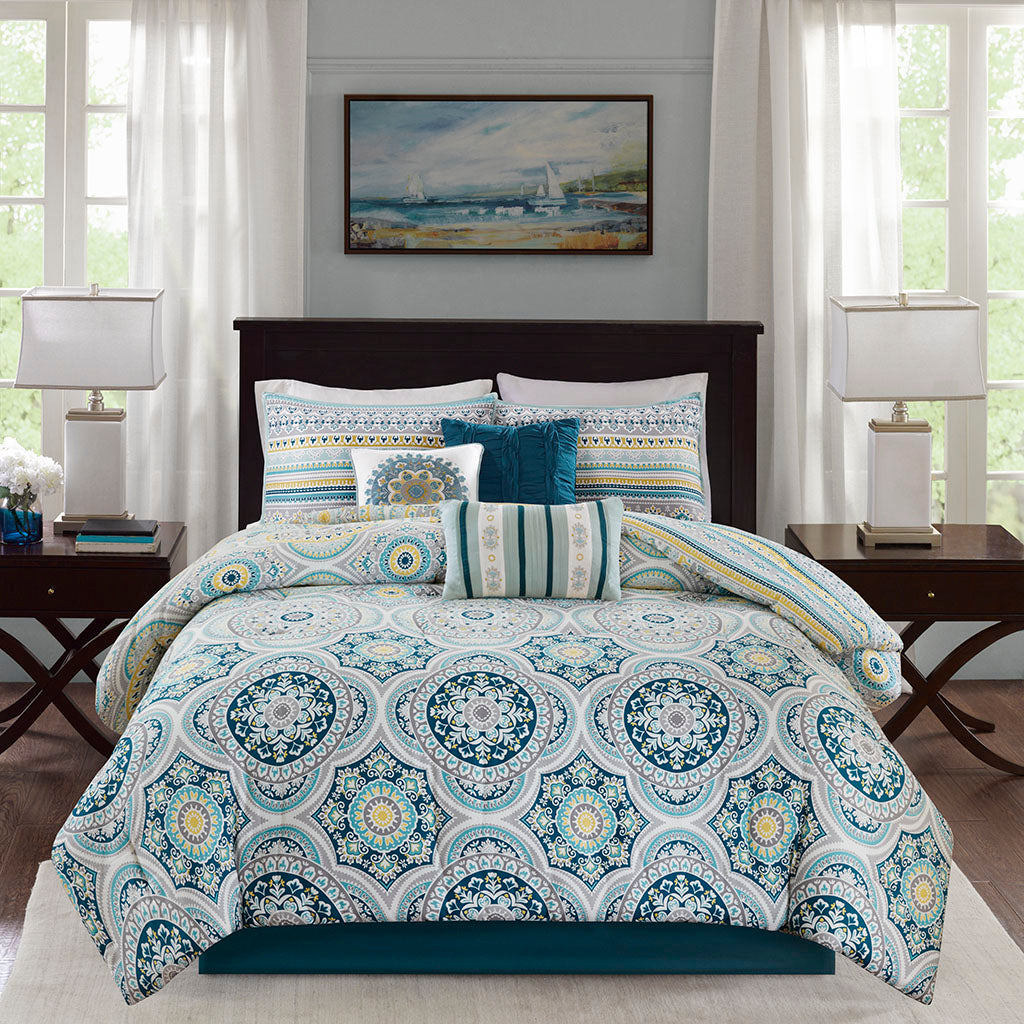 Mercia 7 Piece Reversible Cotton Sateen Comforter Set