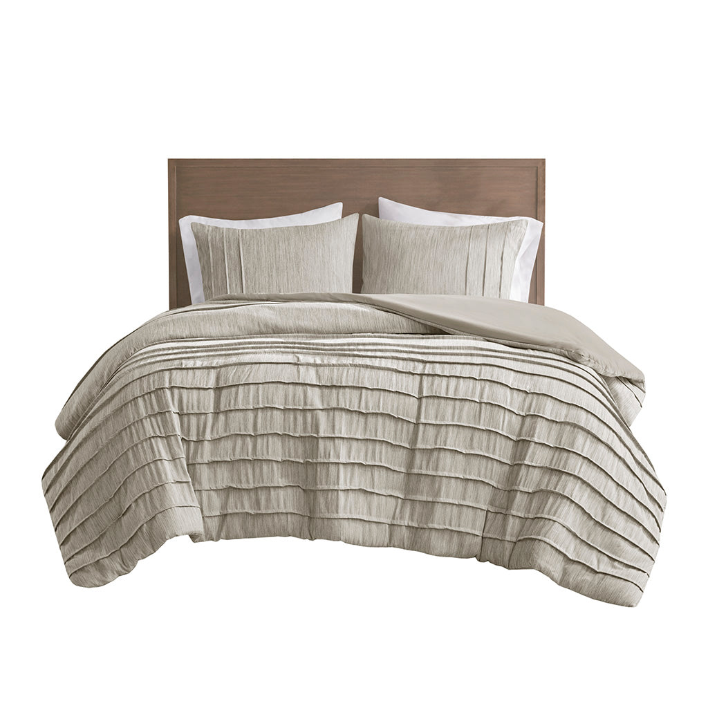 Maddox 3 Piece Striated Cationic Dyed Oversized Duvet Cover Set with Pleats