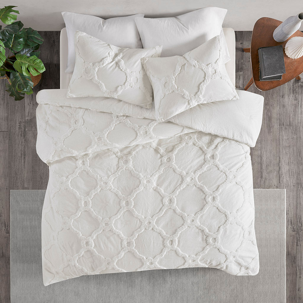 Pacey 3 Piece Tufted Cotton Chenille Geometric Comforter Set